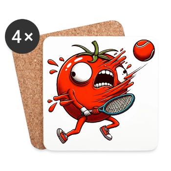 Drôle de tomate jouant au tennis avec une balle de tennis - Dessous de verre (lot de 4) - blanc - Devant