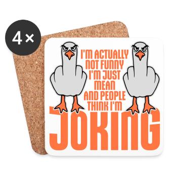 Seagull Middle Finger Not Funny Mean People Think Joke - Coasters (set of 4) - white - Front