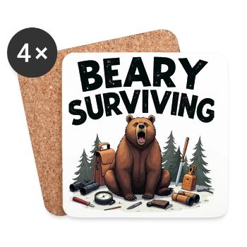 Beary Surviving : T-shirt Wilderness Gear - Dessous de verre (lot de 4) - blanc - Devant