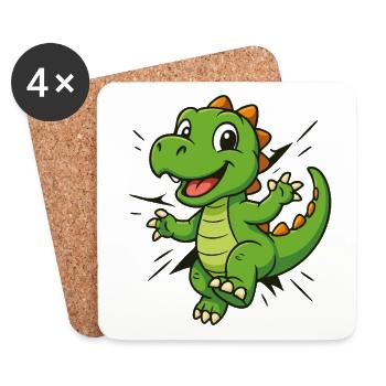 Süßer Comic Dino –  Kinder & Dinosaurier Fans - Untersetzer (4er-Set) - Weiß - Vorne