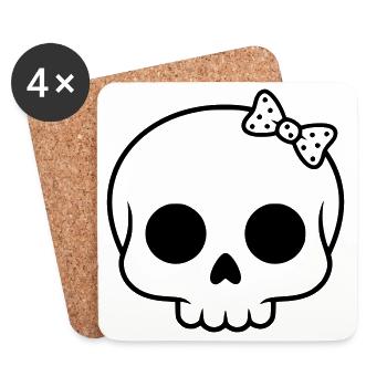 Tête de mort mignonne avec nœud | Girly Goth - Dessous de verre (lot de 4) - blanc - Devant
