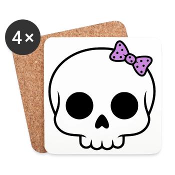 Tête de mort mignonne avec nœud | Girly Goth - Dessous de verre (lot de 4) - blanc - Devant