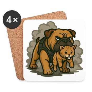 Duo chien et chat de garde - Dessous de verre (lot de 4) - blanc - Devant