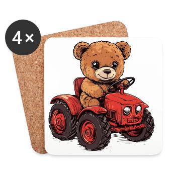 Ours en peluche sur tracteur rouge - Dessous de verre (lot de 4) - blanc - Devant