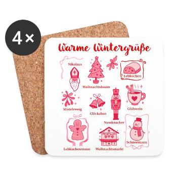 Warmth Winter Greetings Pink Figurines - Coasters (set of 4) - white - Front