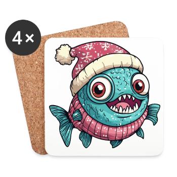 Piranha Fische Weihnachten - Untersetzer (4er-Set) - Weiß - Vorne