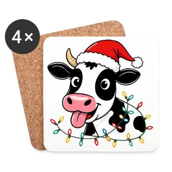 Vache Noël Drôle Mignon Fermier Ferme - Dessous de verre (lot de 4) - blanc - Devant