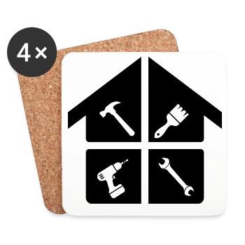 Logo de l’artisan – marteau, perceuse et brosse - Dessous de verre (lot de 4) - blanc - Devant