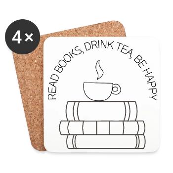 Reading, Tea & Happiness – Design - Coasters (set of 4) - white - Front