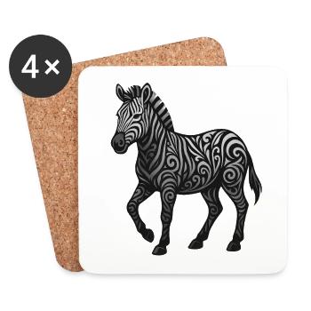 Zebra Ornament Tribalswirl Pattern - Coasters (set of 4) - white - Front