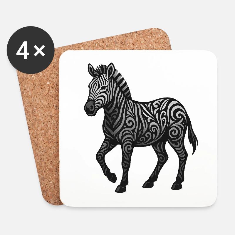 Zebra Ornament Tribalswirl Muster - Untersetzer (4er-Set) - Weiß