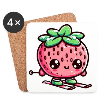 Fraise kawaii pendant le ski plaisirs de l’hiver - Dessous de verre (lot de 4) - blanc - Devant
