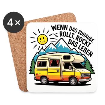 Wohnmobil Spruch – Das Leben rockt Camping Humor - Untersetzer (4er-Set) - Weiß - Vorne