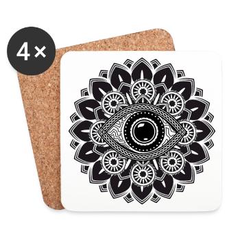 Mystical Eye in Mandala – Spiritual Symbol - Coasters (set of 4) - white - Front