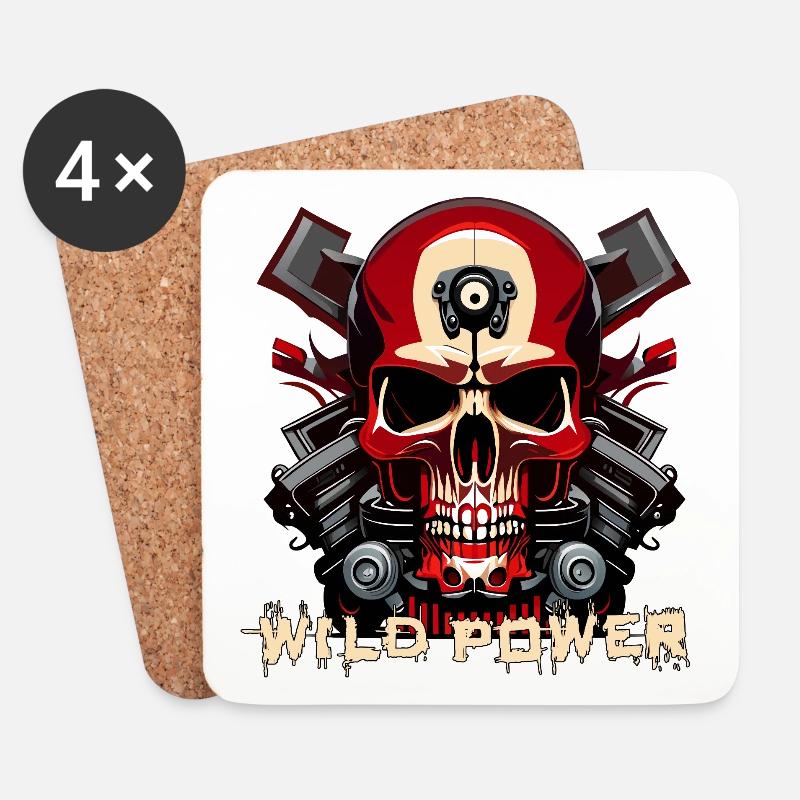 Wild Power Skull Motorrad Kunst - Untersetzer (4er-Set) - Weiß