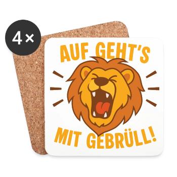 Löwenruf: Auf geht's Mit Gebrüll - Untersetzer (4er-Set) - Weiß - Vorne