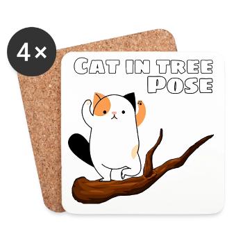Cat in Tree Pose - Coasters (set of 4) - white - Front
