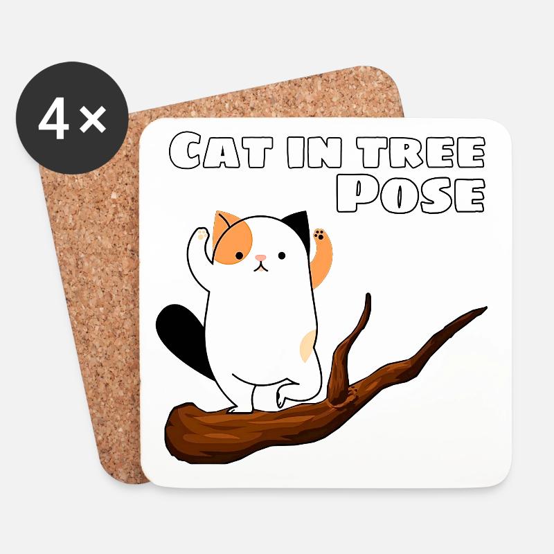 Katze in Baum-Pose - Untersetzer (4er-Set) - Weiß