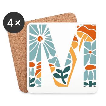 Lettre m fleurs groovy idée cadeau  - Dessous de verre (lot de 4) - blanc - Devant
