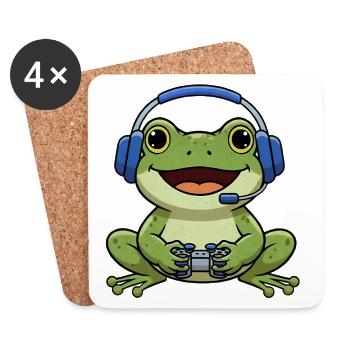 Frosch beim Gamen - Untersetzer (4er-Set) - Weiß - Vorne