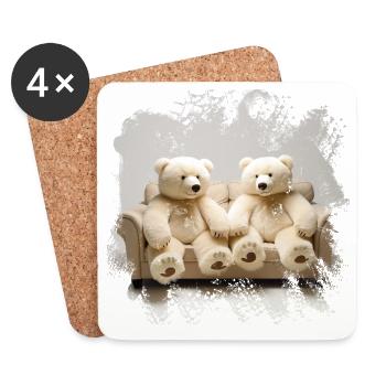 Ours câlins sur le duo de canapés - Dessous de verre (lot de 4) - blanc - Devant