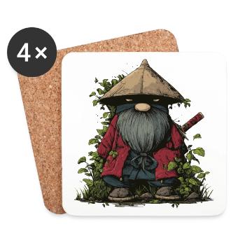 Lustiger Ninja-Gartenzwerg mit Schwert - Untersetzer (4er-Set) - Weiß - Vorne
