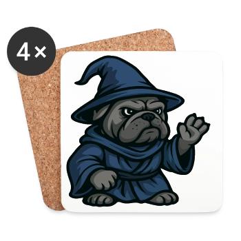 Sorcier bouledogue lançant un sort dans l’art de la robe bleue - Dessous de verre (lot de 4) - blanc - Devant