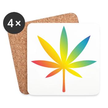 Cannabis / Marihuana / Hanf (Rainbow / Verlauf) - Untersetzer (4er-Set) - Weiß - Vorne