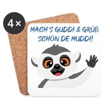 Lemur Grüßt Muddi Liebevoll - Untersetzer (4er-Set) - Weiß - Vorne