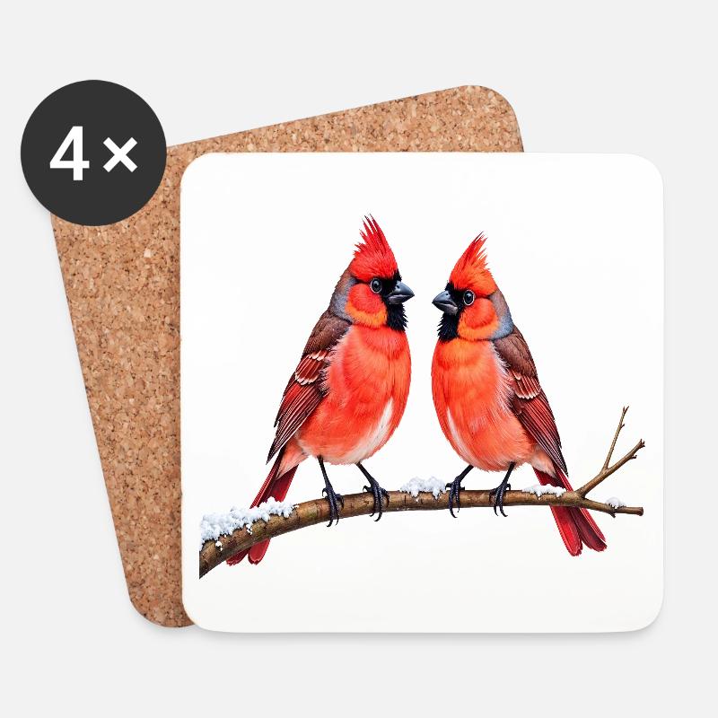 Twin Cardinals im Winter - Untersetzer (4er-Set) - Weiß