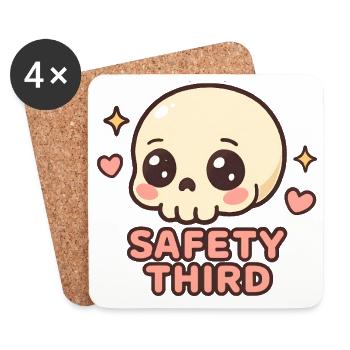 Safety Third Skull Funny Safety Third - Coasters (set of 4) - white - Front