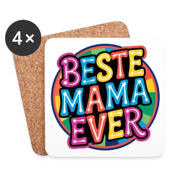 Beste Mama Ever - Bunte Retro Schrift - Untersetzer (4er-Set) - Weiß - Vorne