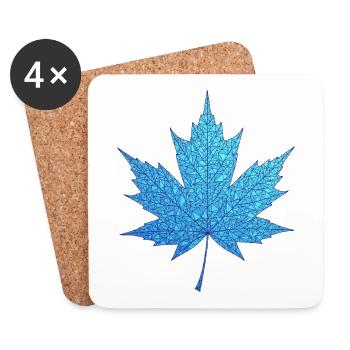 Geometric Blue Maple Leaf Print - Coasters (set of 4) - white - Front