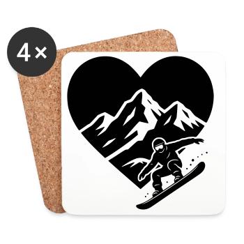 Snowboardeur avec un paysage montagneux au cœur en arrière-plan - Dessous de verre (lot de 4) - blanc - Devant