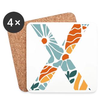 Lettre x fleurs groovy idée cadeau - Dessous de verre (lot de 4) - blanc - Devant