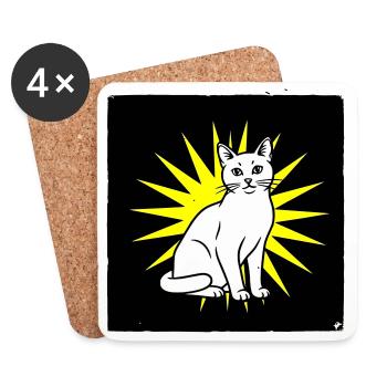 Cool cat in pop art & punk rock style - Coasters (set of 4) - white - Front
