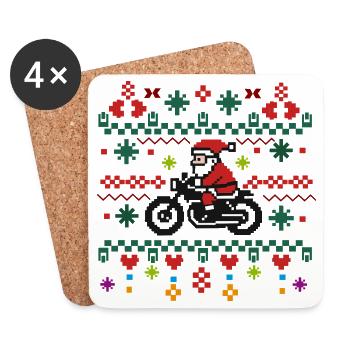 Ugly Christmas – Santa Biker in Retro Pixel Style - Coasters (set of 4) - white - Front