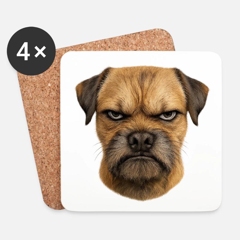 Grim Dog Face | Border Terrier - Coasters (set of 4) - white