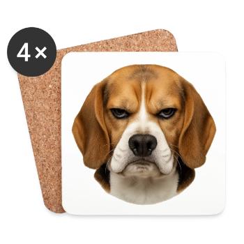 Portrait de beagle avec des expressions faciales sérieuses - Dessous de verre (lot de 4) - blanc - Devant