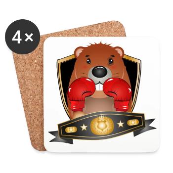 Boxing Beaver – Funny Boxer Motif - Coasters (set of 4) - white - Front