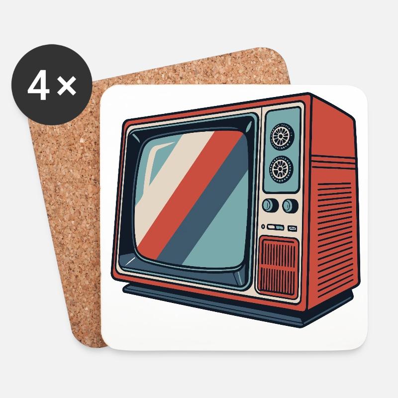 Retro TV Streifen Vintage Muster - Untersetzer (4er-Set) - Weiß