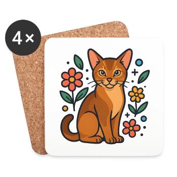 Chat abyssin parmi les fleurs d’été - Dessous de verre (lot de 4) - blanc - Devant