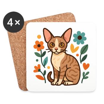 Chat Rex de Cornouailles parmi les fleurs - Dessous de verre (lot de 4) - blanc - Devant