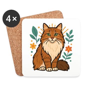 Norwegische Waldkatze Katze zwischen Blumen - Untersetzer (4er-Set) - Weiß - Vorne