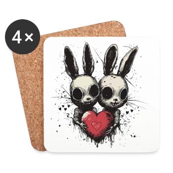Gothique Pâques Bunny Love – Deux lapins avec un cœur - Dessous de verre (lot de 4) - blanc - Devant