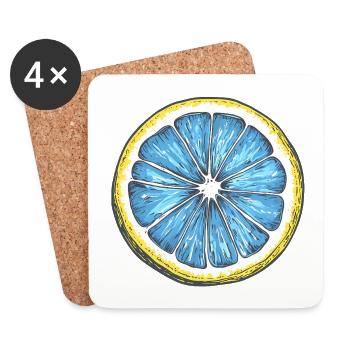 Blau Zitronenschnitt Kunst - Pop Art Motiv - Untersetzer (4er-Set) - Weiß - Vorne