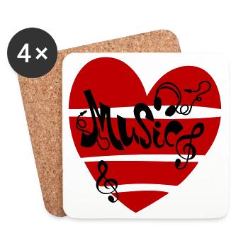 Musique Cœur avec notes - Dessous de verre (lot de 4) - blanc - Devant