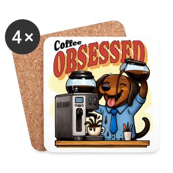 Coffee Obsessed Dachshund Humor - Coasters (set of 4) - white - Front
