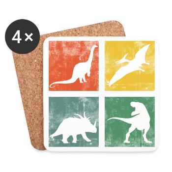 Dinosaur Dino Dinos Tyrannosaurus Triceratops - Coasters (set of 4) - white - Front