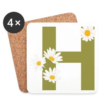 Buchstabe h grüne Gänseblümchen - Untersetzer (4er-Set) - Weiß - Vorne